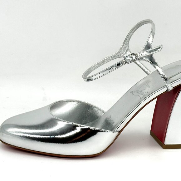 Christian Louboutin JANE PUMP 85 Metallic Leather Ankle Strap Heels Shoes - Picture 6 of 16